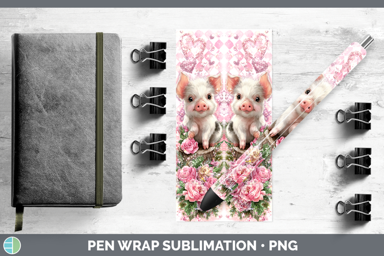 Pig Farm Checker Valentine Pen Wrap Sublimation Design