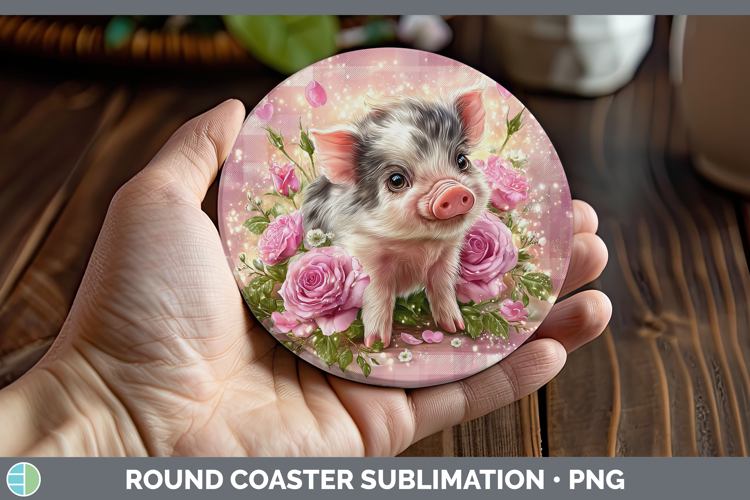 Pig Farm Checker Valentine Round Coaster Sublimation Design