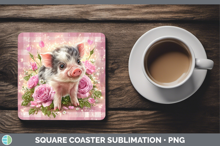 Pig Farm Checker Valentine Square Coaster Sublimation Design