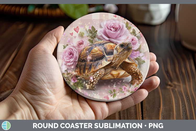 Tortoise Farm Checker Valentine Round Coaster Sublimation De