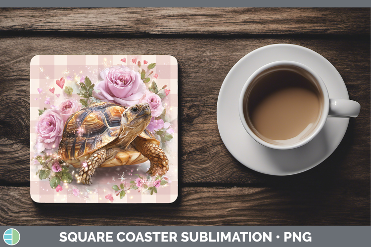 Tortoise Farm Checker Valentine Square Coaster Sublimation D