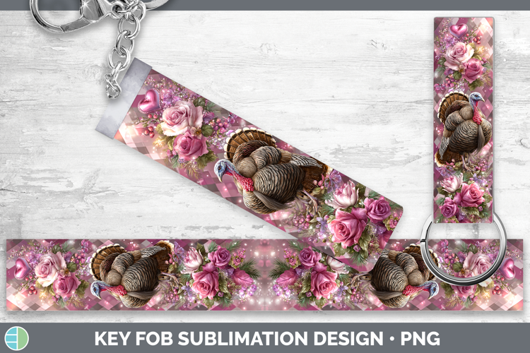 Turkey Farm Checker Valentine Key Fob Sublimation Design