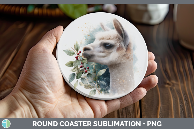 Alpaca Farm Christmas Botanicals Round Coaster Sublimation D