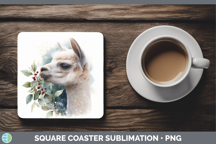 Alpaca Farm Christmas Botanicals Square Coaster Sublimation