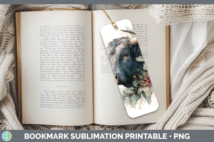 Bull Farm Christmas Botanicals Bookmark Sublimation Design