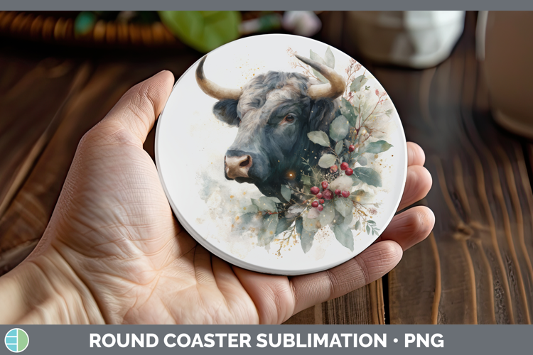 Bull Farm Christmas Botanicals Round Coaster Sublimation Des