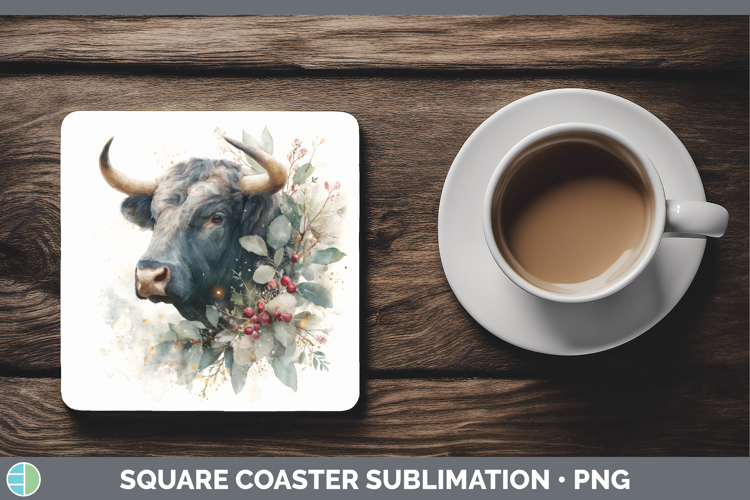 Bull Farm Christmas Botanicals Square Coaster Sublimation De