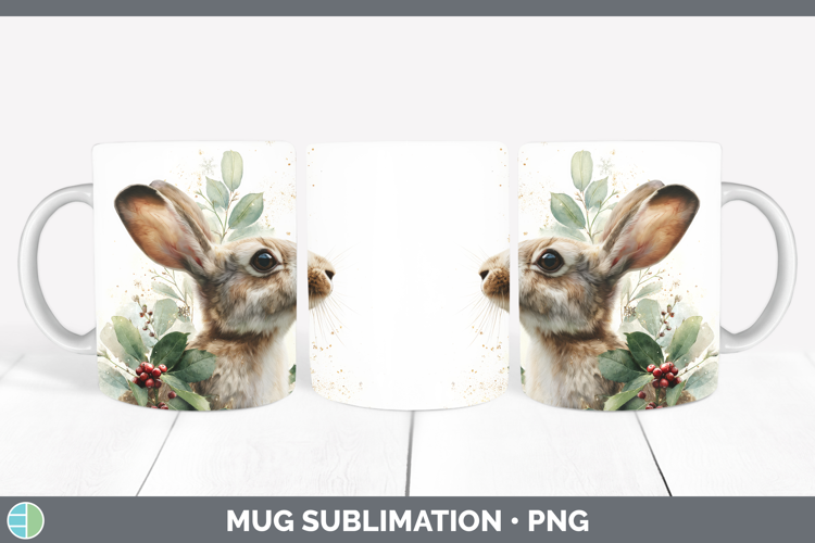 Bunny Farm Christmas Botanicals Mug Wrap Sublimation Design