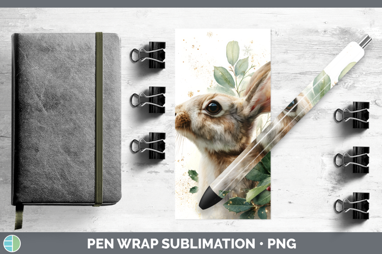 Bunny Farm Christmas Botanicals Pen Wrap Sublimation Design
