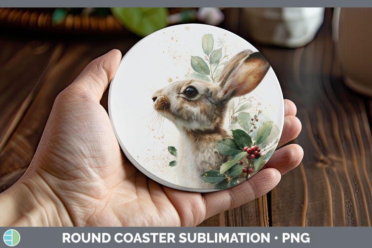 Bunny Farm Christmas Botanicals Round Coaster Sublimation De