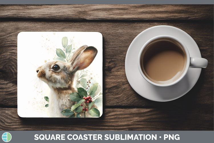 Bunny Farm Christmas Botanicals Square Coaster Sublimation D