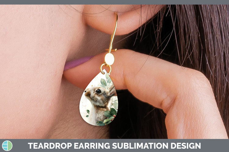 Bunny Farm Christmas Botanicals Teardrop Earrings Sublimatio