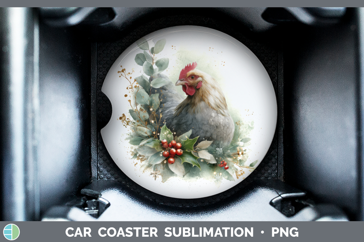 Chicken Farm Christmas Botanicals Car Coaster Sublimation De