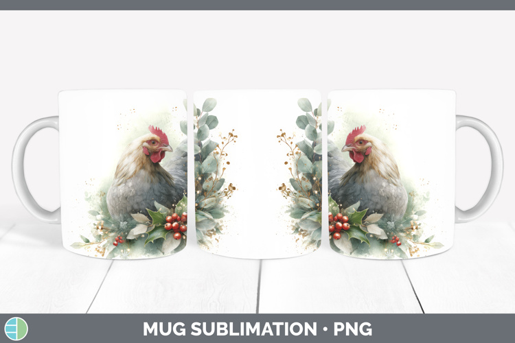 Chicken Farm Christmas Botanicals Mug Wrap Sublimation Desig