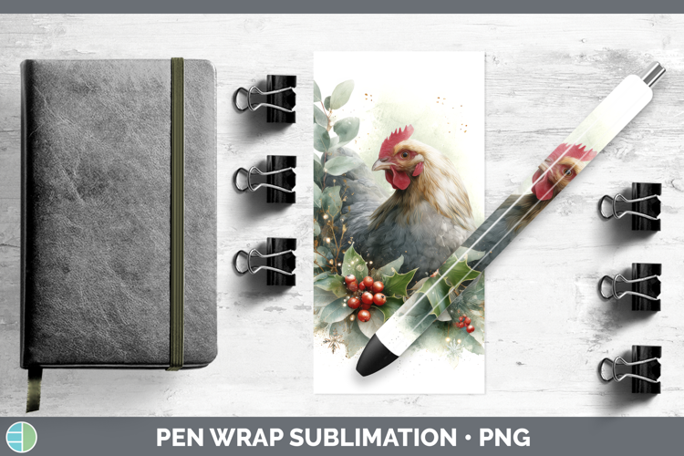 Chicken Farm Christmas Botanicals Pen Wrap Sublimation Desig