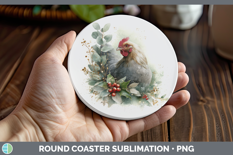 Chicken Farm Christmas Botanicals Round Coaster Sublimation