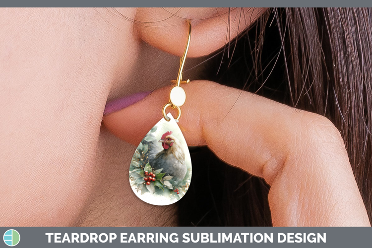 Chicken Farm Christmas Botanicals Teardrop Earrings Sublimat