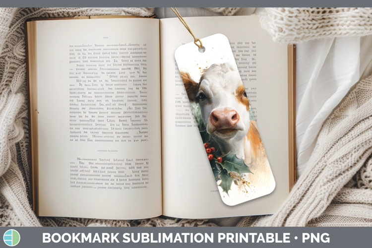 Cow Farm Christmas Botanicals Bookmark Sublimation Design