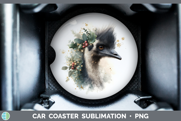 Emu Farm Christmas Botanicals Car Coaster Sublimation Design