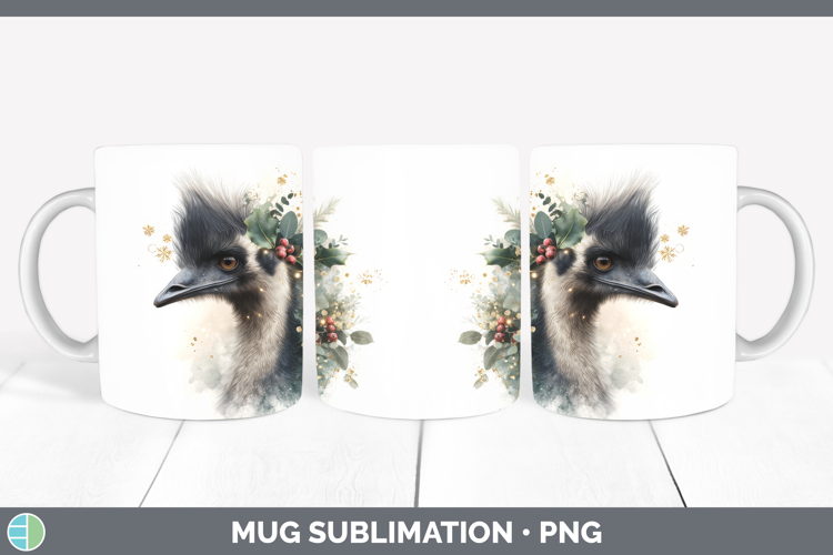 Emu Farm Christmas Botanicals Mug Wrap Sublimation Design