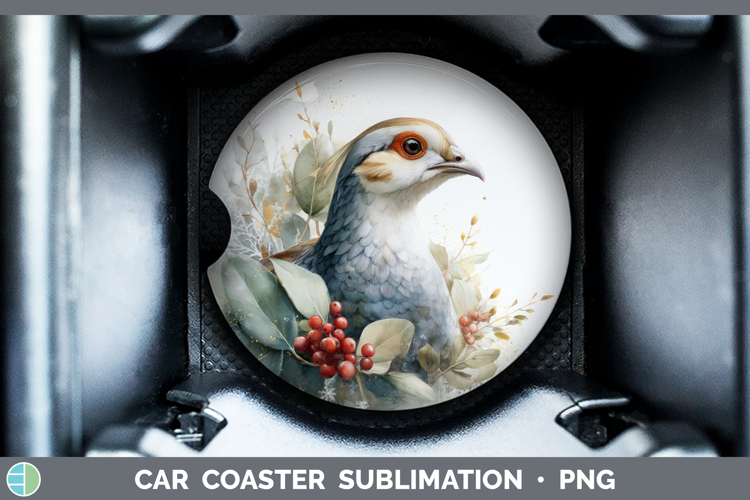 Guinea Hen Farm Christmas Botanicals Car Coaster Sublimation