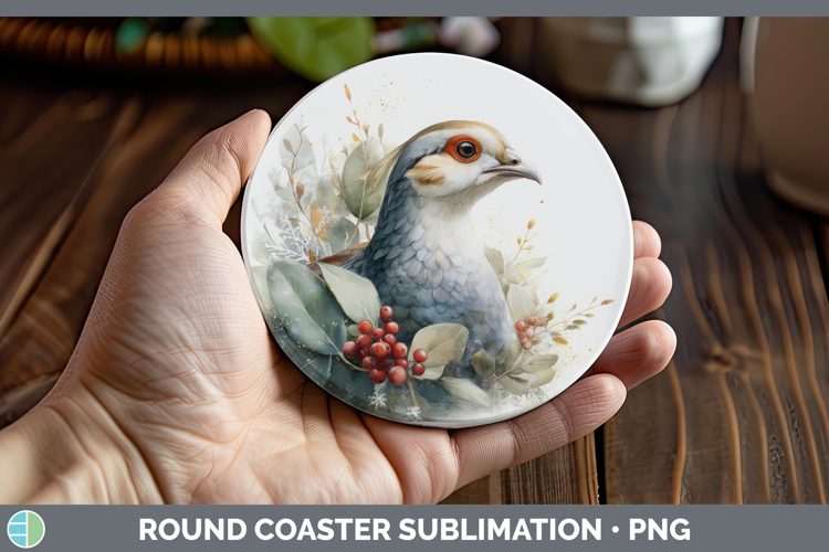 Guinea Hen Farm Christmas Botanicals Round Coaster Sublimati