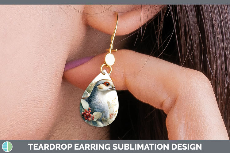 Guinea Hen Farm Christmas Botanicals Teardrop Earrings Subli