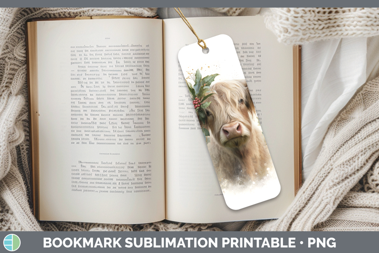 Highland Cow Farm Christmas Botanicals Bookmark Sublimation