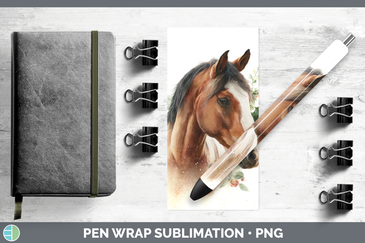 Horse Farm Christmas Botanicals Pen Wrap Sublimation Design