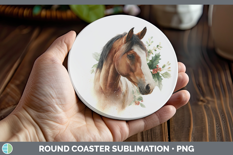 Horse Farm Christmas Botanicals Round Coaster Sublimation De