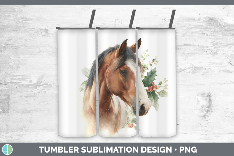 Horse Farm Christmas Botanicals Tumbler Sublimation Design