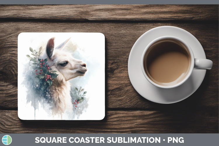 LLama Farm Christmas Botanicals Square Coaster Sublimation D