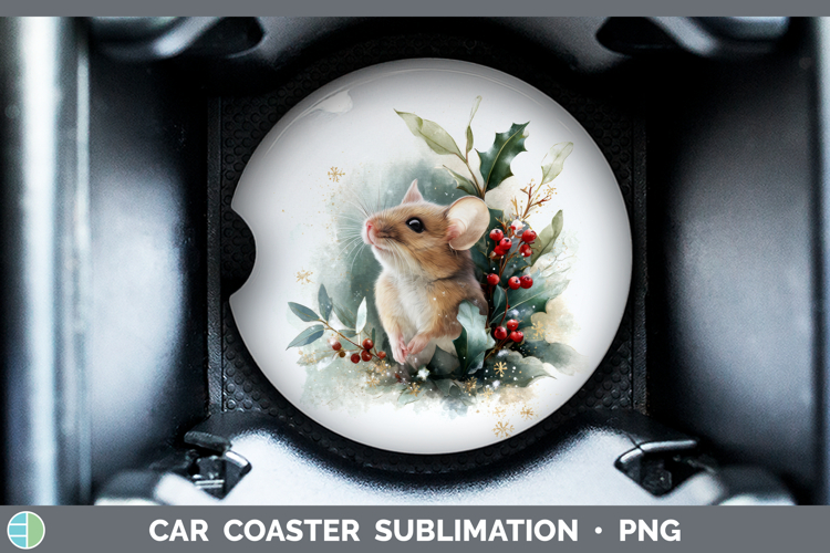 Mouse Farm Christmas Botanicals Car Coaster Sublimation Desi