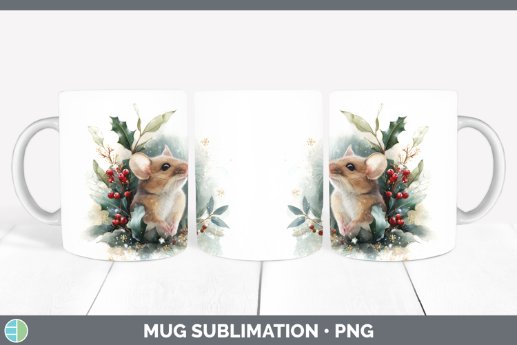 Mouse Farm Christmas Botanicals Mug Wrap Sublimation Design