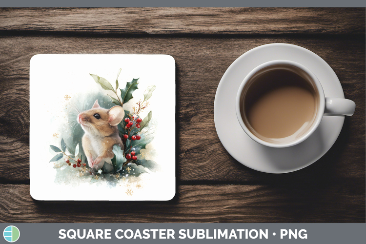 Mouse Farm Christmas Botanicals Square Coaster Sublimation D