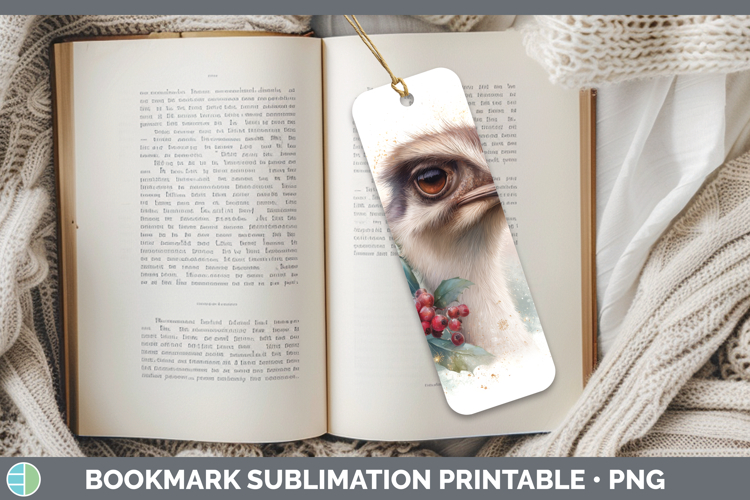 Ostrich Farm Christmas Botanicals Bookmark Sublimation Desig