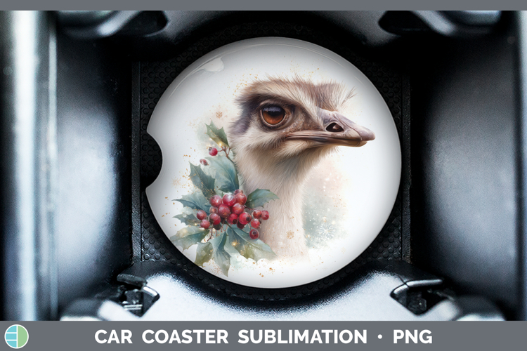 Ostrich Farm Christmas Botanicals Car Coaster Sublimation De