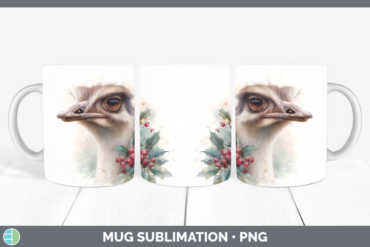 Ostrich Farm Christmas Botanicals Mug Wrap Sublimation Desig