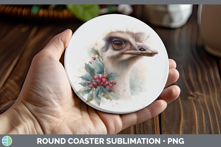 Ostrich Farm Christmas Botanicals Round Coaster Sublimation