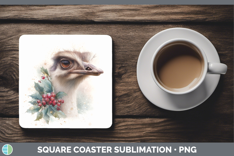 Ostrich Farm Christmas Botanicals Square Coaster Sublimation