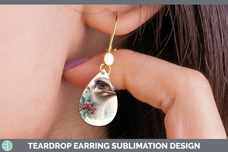 Ostrich Farm Christmas Botanicals Teardrop Earrings Sublimat
