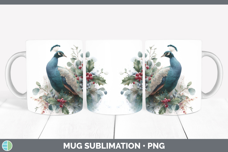 Peacock Farm Christmas Botanicals Mug Wrap Sublimation Desig