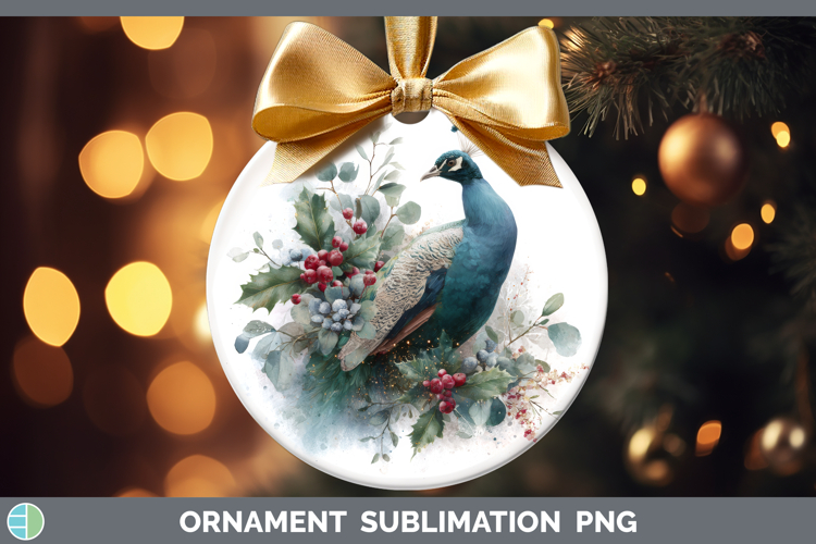 Peacock Farm Christmas Botanicals Ornament Sublimation Desig