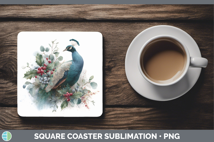 Peacock Farm Christmas Botanicals Square Coaster Sublimation