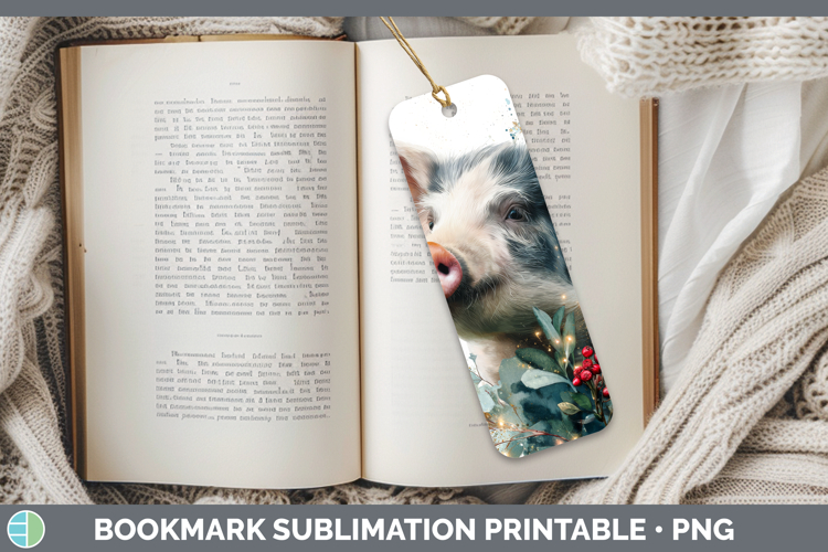 Pig Farm Christmas Botanicals Bookmark Sublimation Design