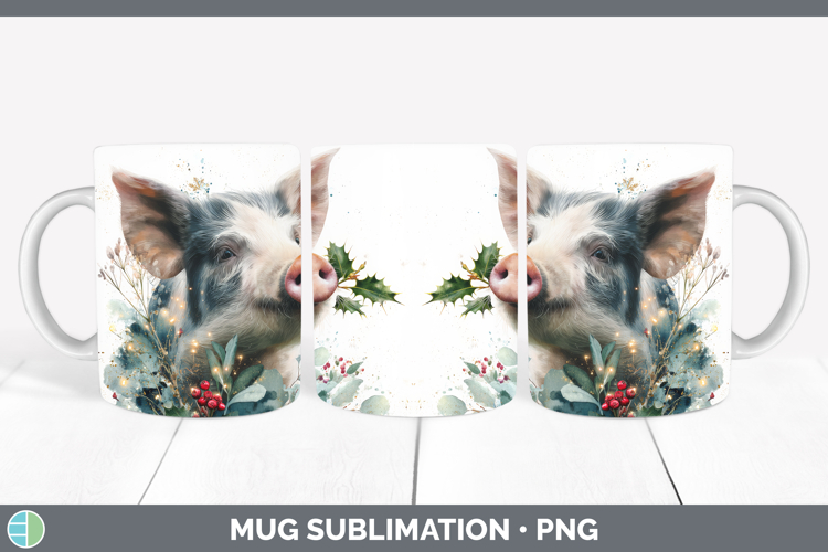 Pig Farm Christmas Botanicals Mug Wrap Sublimation Design