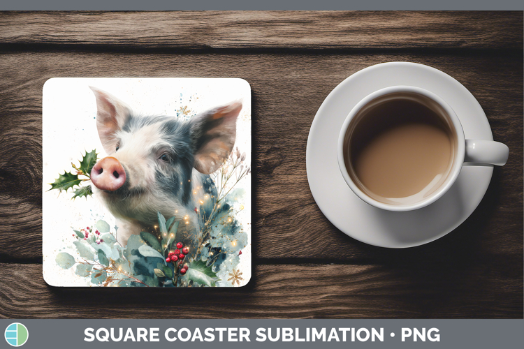 Pig Farm Christmas Botanicals Square Coaster Sublimation Des