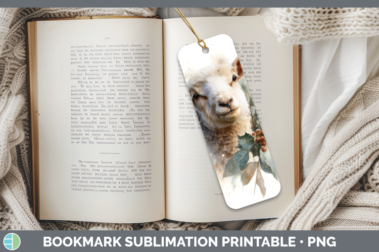 Sheep Farm Christmas Botanicals Bookmark Sublimation Design