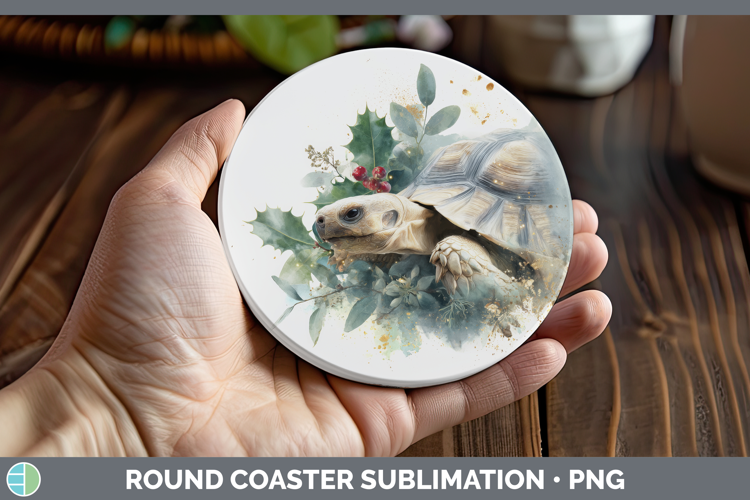 Tortoise Farm Christmas Botanicals Round Coaster Sublimation