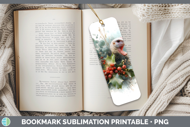 Turkey Farm Christmas Botanicals Bookmark Sublimation Design